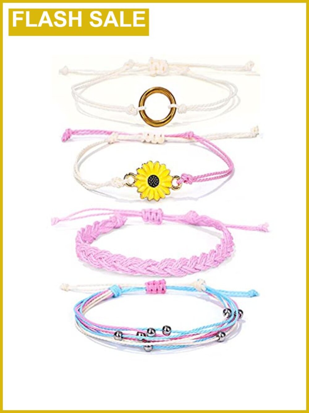 4 Pcs Summer Wave Anklet Bracelets Adjustable Braided String Rope Waterproof
